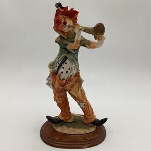 Vintage Clown Figurine Playing Horn 12" Multicolor